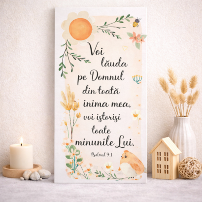 Tablou cu mesaj: Voi lauda pe Domnul din toata inima mea... (49X26)
